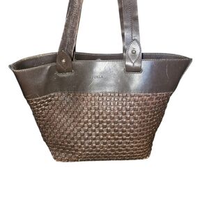 FURLA Dark Burgundy Leather Woven Tote
